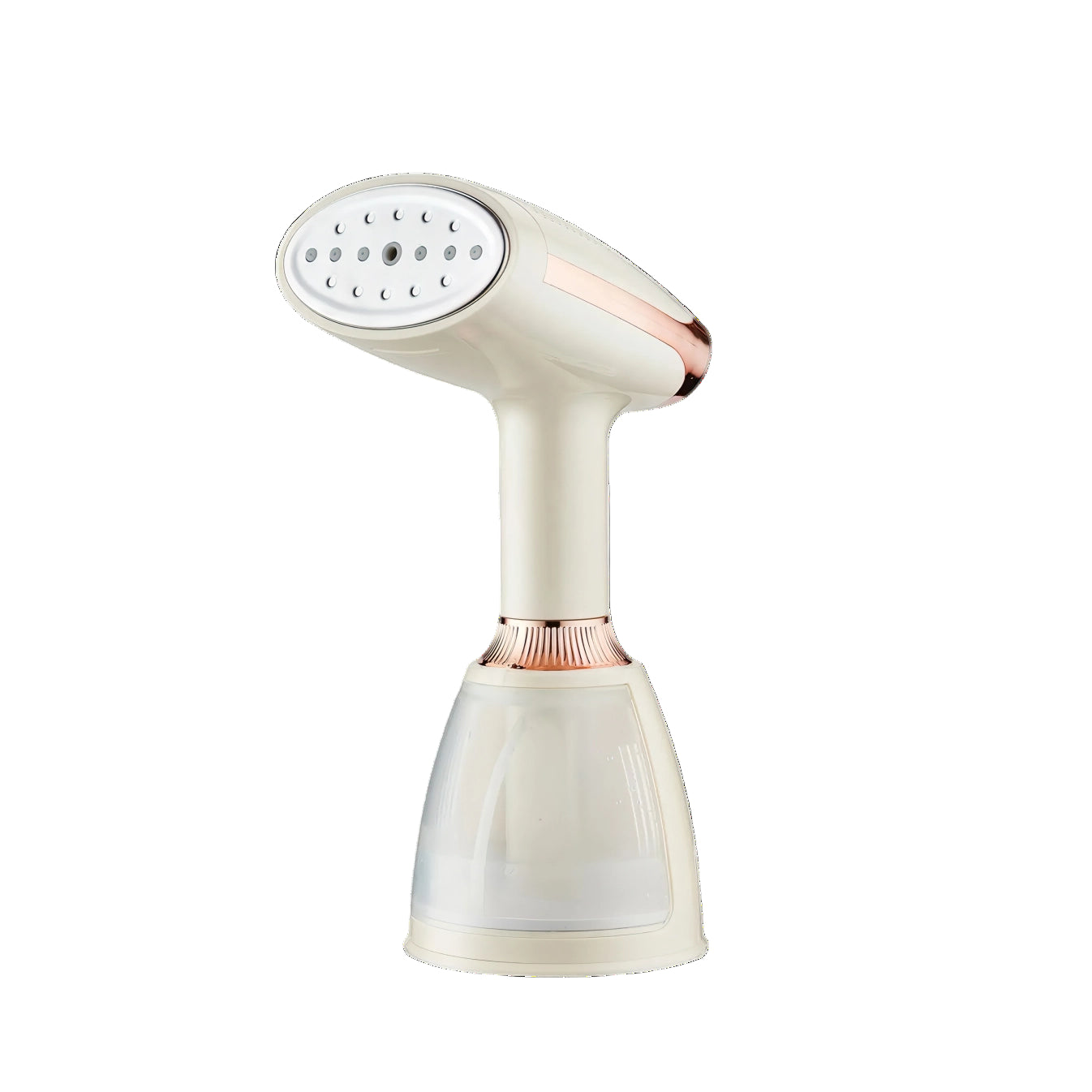 Ezorant Garment Steamer with white and rose gold design on a white background