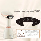 White Ezorant Garment Steamer with control panel and water shortage indicator on a beige background