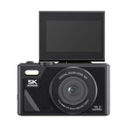 Black Fotyraz Digital Camera with a screen on top, featuring 5K Ultra HD and other specifications.