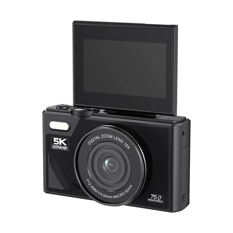 Black Fotyraz Digital Camera with a screen on a white background