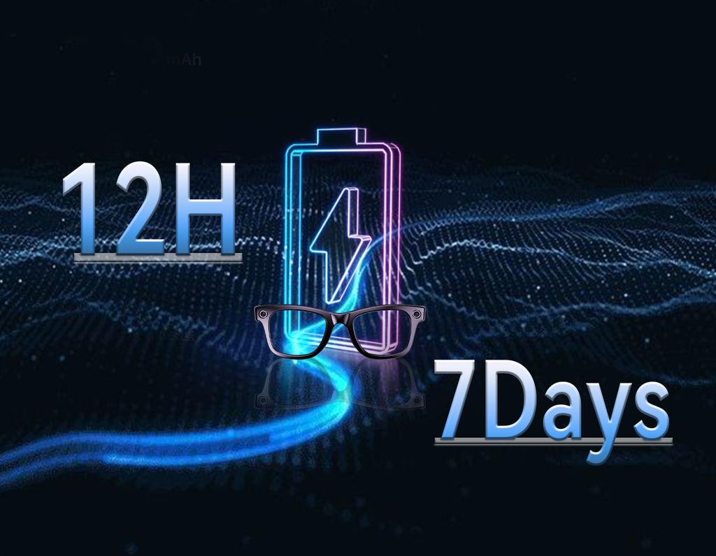 Neon battery icon with '12H' and '7Days' text on a dark background