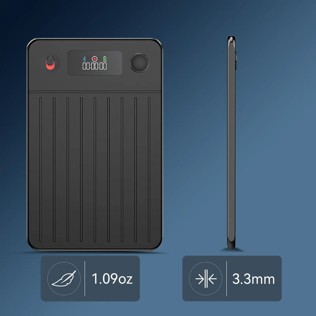 Black Fracix Al Smart Voice Recorder with display and buttons on a blue background