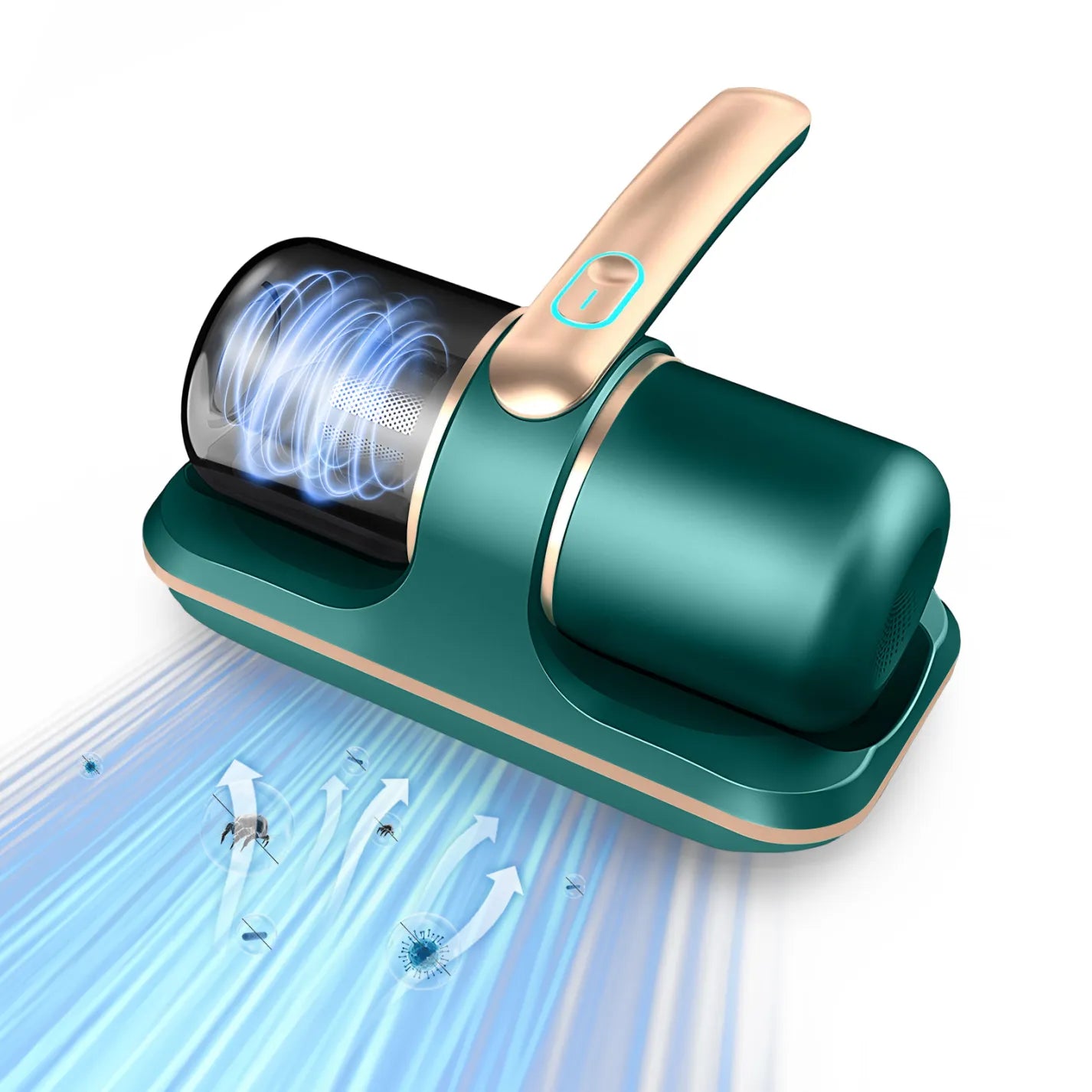 Green and rose gold Fracix Mattress Vacuum device on a white background