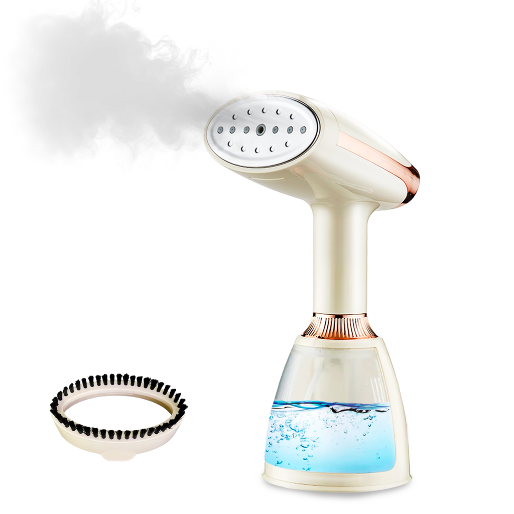 Geekik Handheld Portable Steamer with brush attachment on a white background