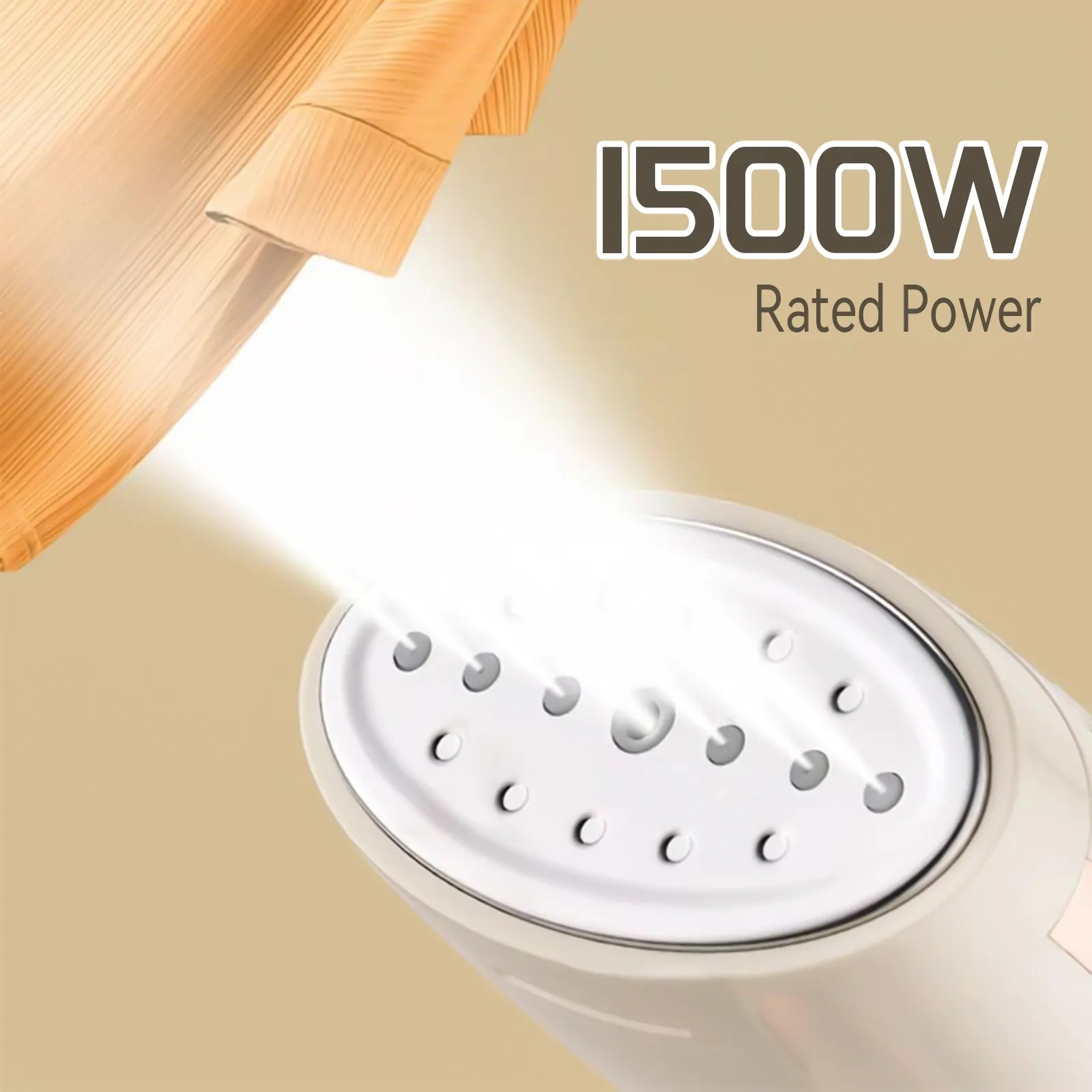 1500W rated power shower head on a beige background