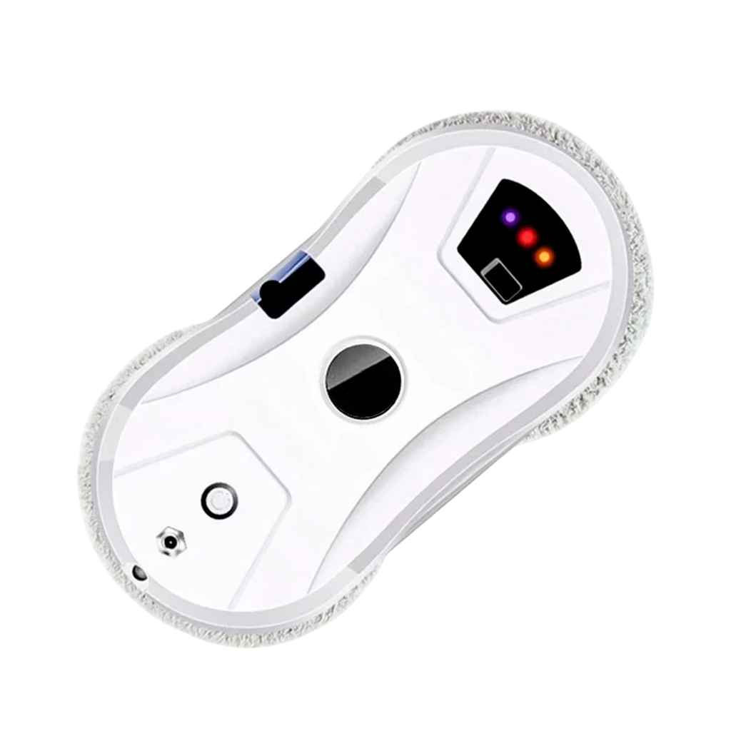 White GlovaBoto Window Cleaning Robot device with colorful display on a white background