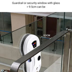 Measurement of guardrail or GlovaBoto Window Cleaning Robot with glass using a tape measure, showing 9.5cm.