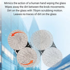Window cleaning pad with text describing its action on glass