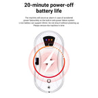 Product with battery life indicator and text about 20-minute power-off battery life on a white background.