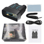 4K Htelescope W9 Night Vision Binoculars with packaging, cable, strap, and user manual on a white background