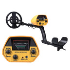 Yellow HunTonnix V2 Metal Detector with black search coil on a white background