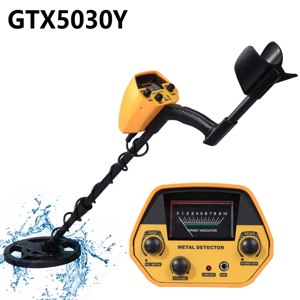 HunTonnix V2 Metal Detector with water-submersible head and digital display on a white background, featuring 'GTX5030Y' text.