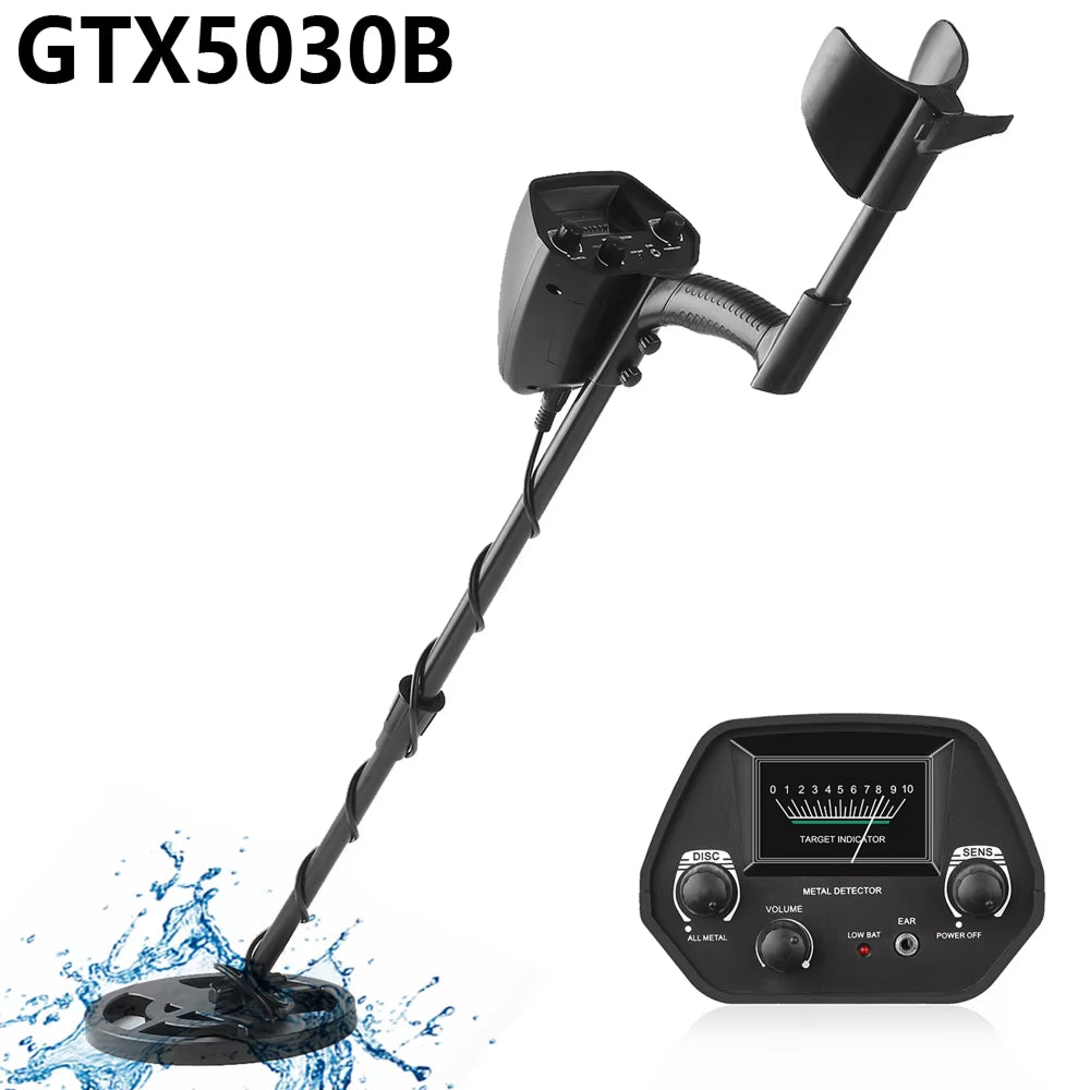 HunTonnix V2 Metal Detector  with water splash graphic on a white background