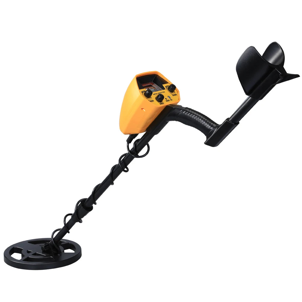 HunTonnix V2 Metal Detector with yellow display and black handle on a white background