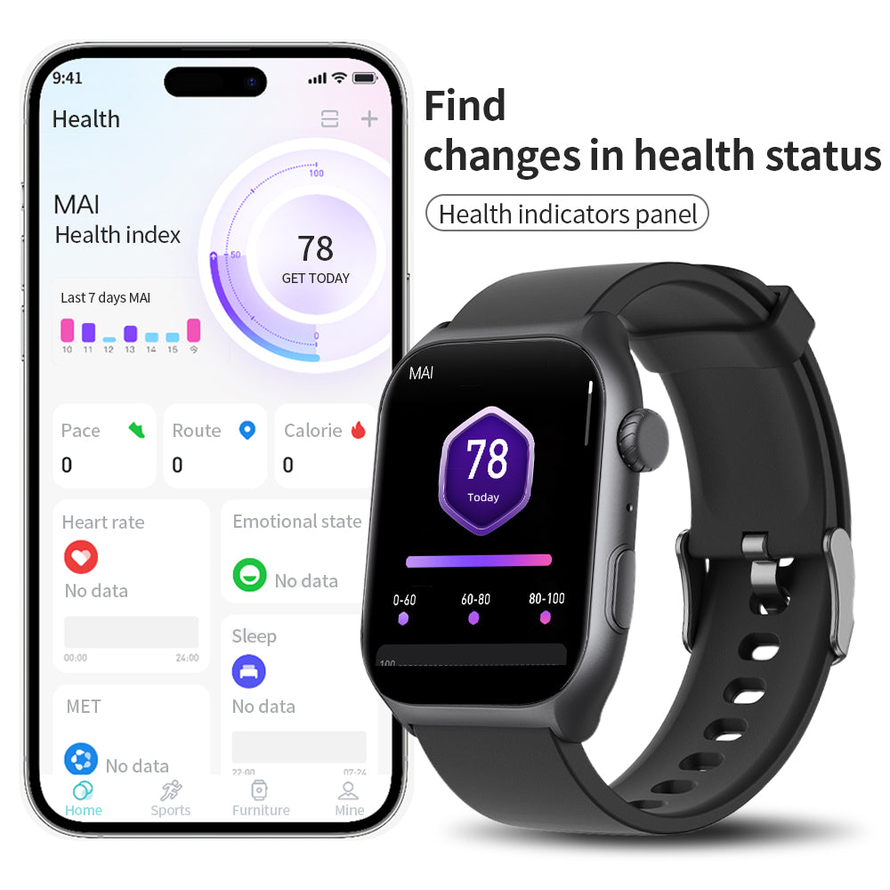 Ionos Smartwatch and smartphone displaying health monitoring app on a white background