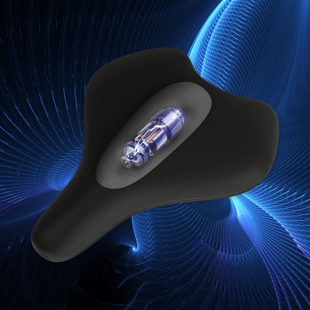 Black Jovantic Pelvic Floor Trainer seat with a reflective component on a blue abstract background
