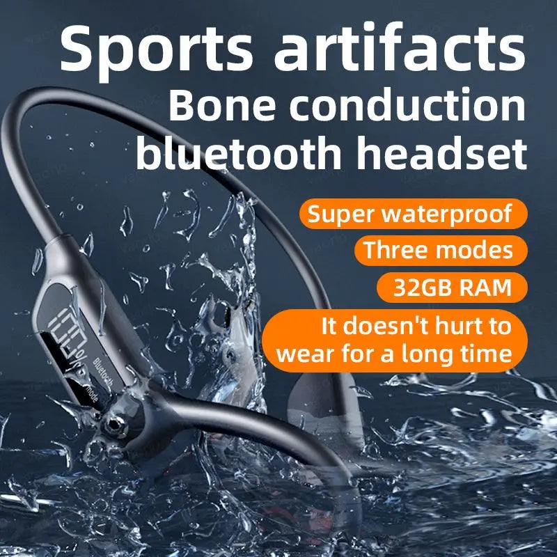 KazeSonic Bone Conduction Headphones Bluetooth headset with water splashes on a dark background