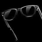 Black Keovy Smart Glasses with reflective lenses on a black background