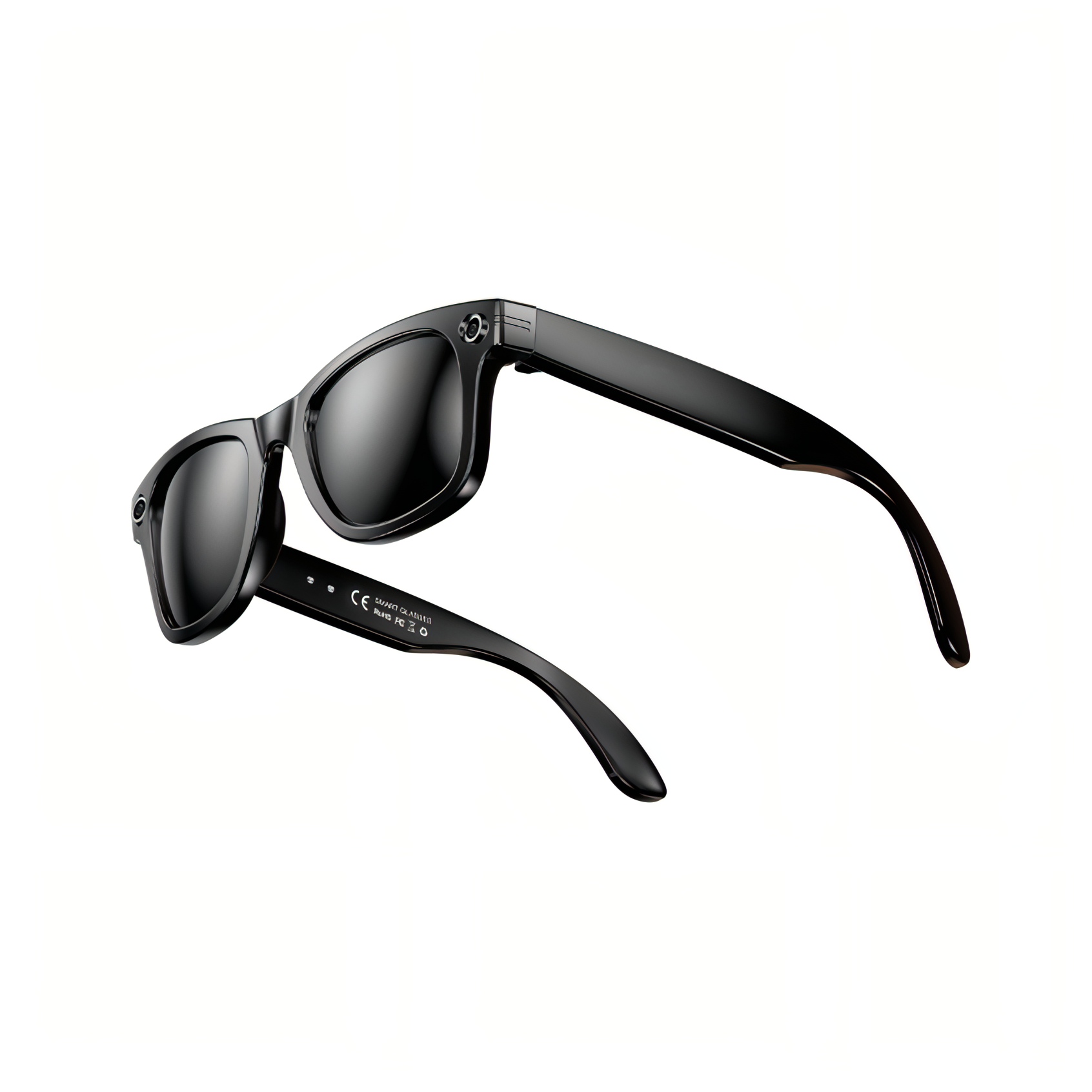 Black Keovy Smart sunglasses with reflective lenses on a white background