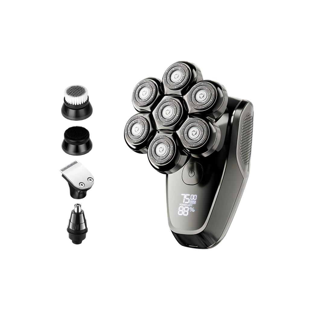 Korons Head Shaver with multiple attachments on a white background