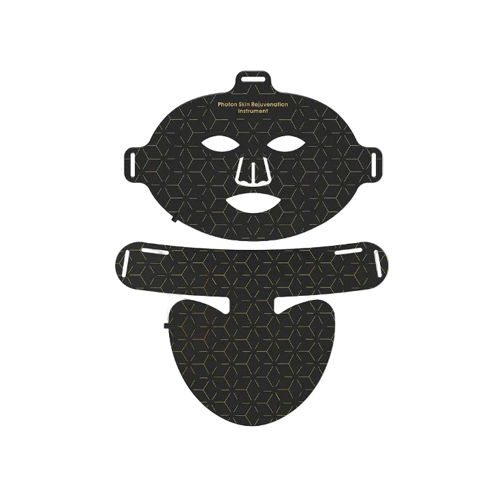 Black Korons LED Face Mask with geometric design on a white background
