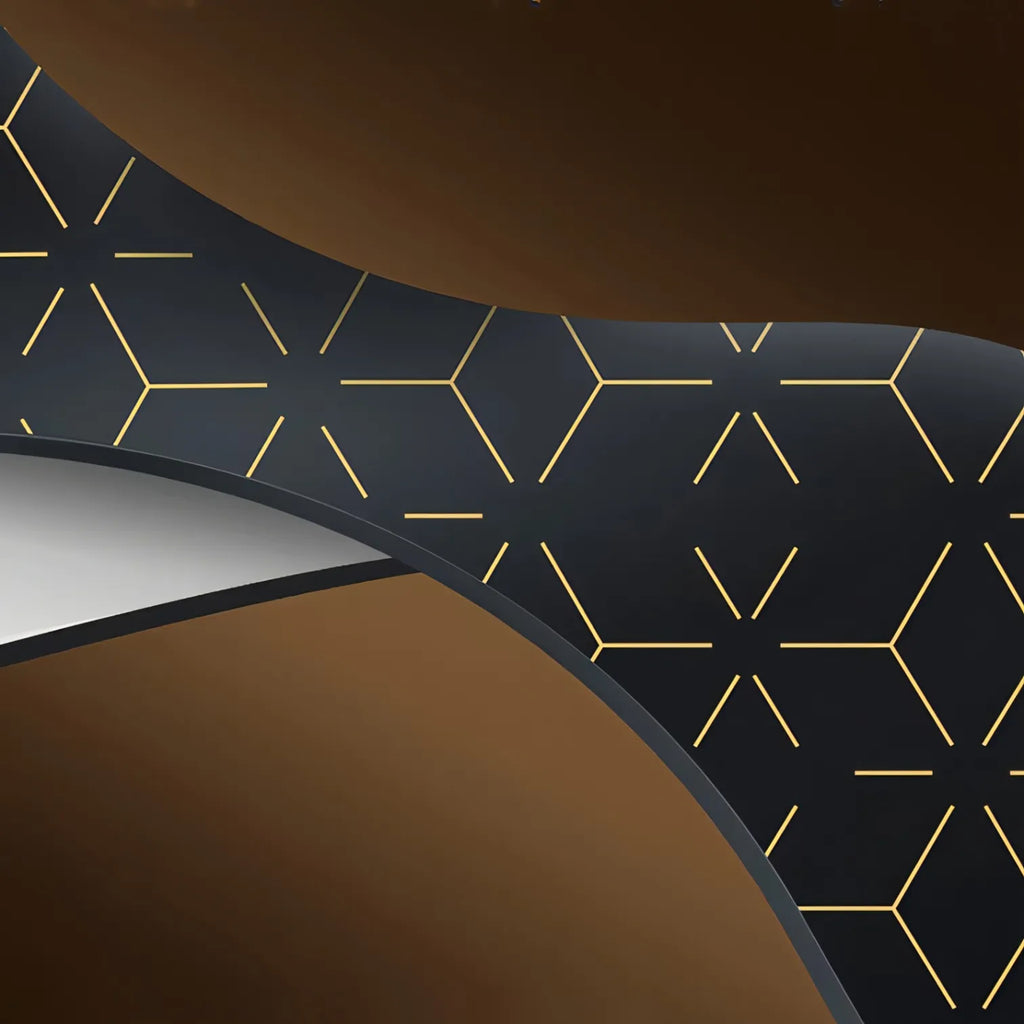 Geometric pattern with gold lines on a black background
