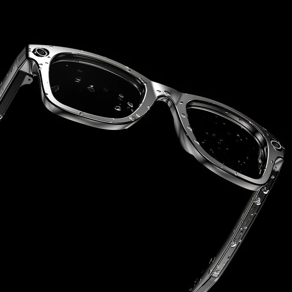 Korons Smart Glasses with a metallic frame on a black background
