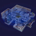 Isometric view of a modern house layout with smart home Korons WiFi Router features on a dark background