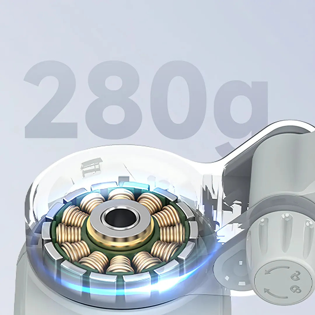 Close-up of a mechanical Kozenix Gimbal component with '280g' text on a light gray background