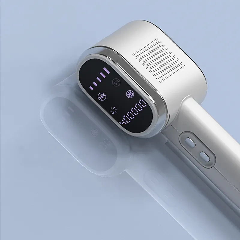 White Kozenix IPL Hair Removal AB50 device with digital display on a light blue background