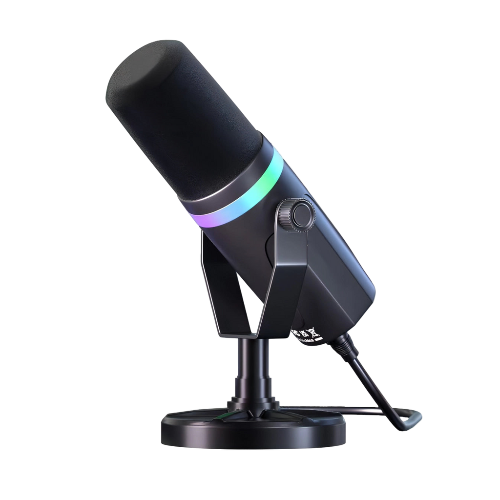 Black kozenix Microphone with RGB lighting on a white background