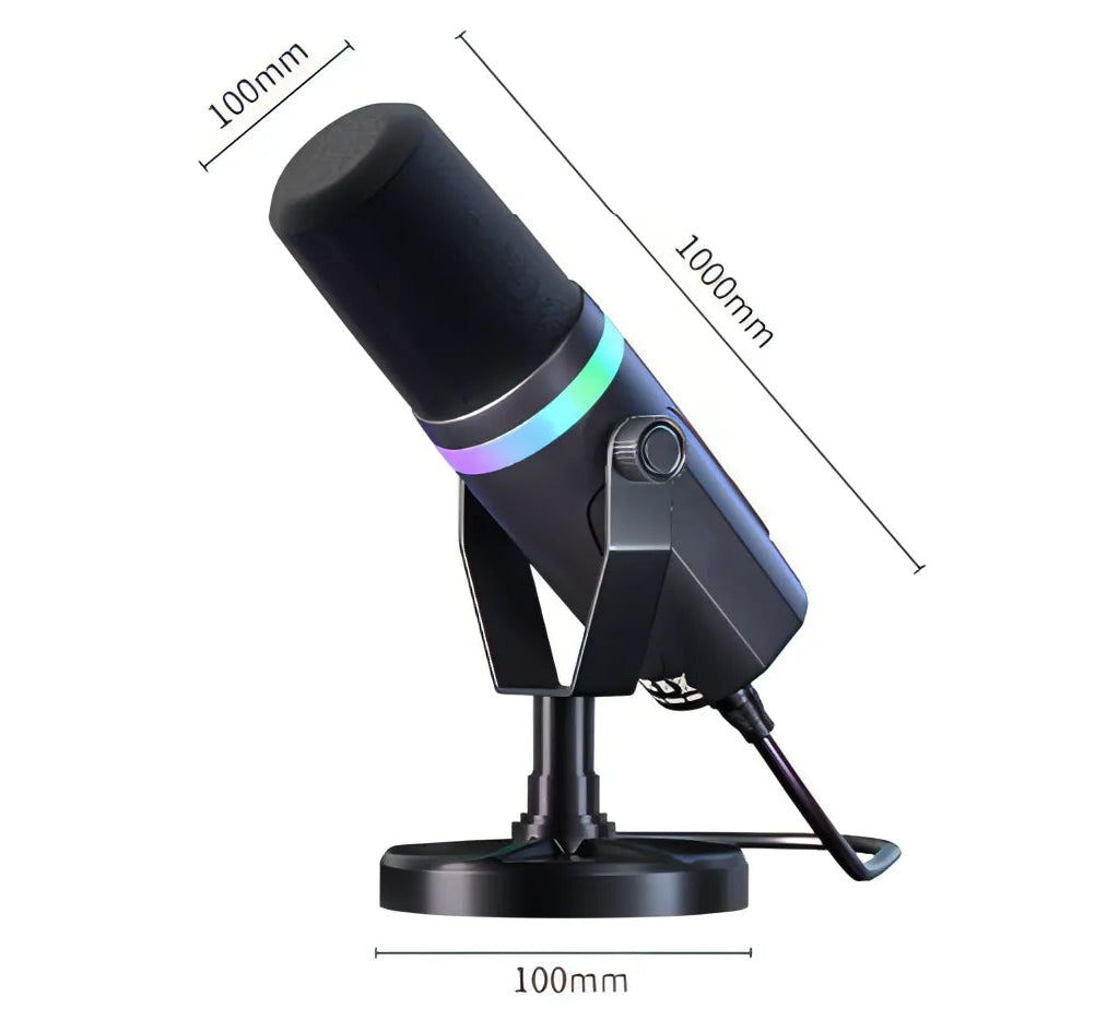 Measurement chart of a kozenix Microphone with dimensions labeled on a white background