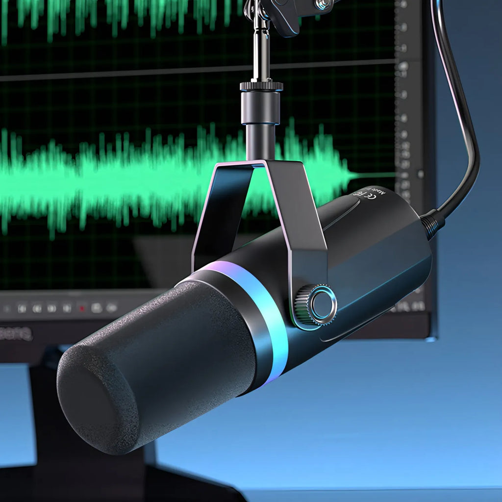 kozenix Microphone with sound波形 on a screen in the background