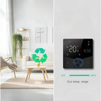 Kozenix Thermostat on a wall with a living room background