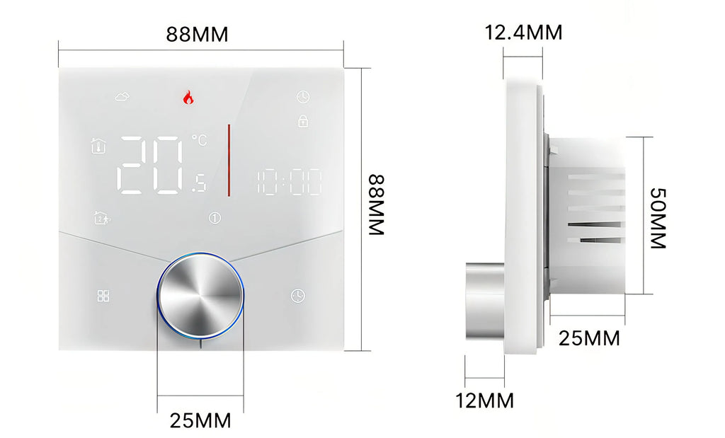 Measurement dimensions of a shower control panel with various measurements labeled.
