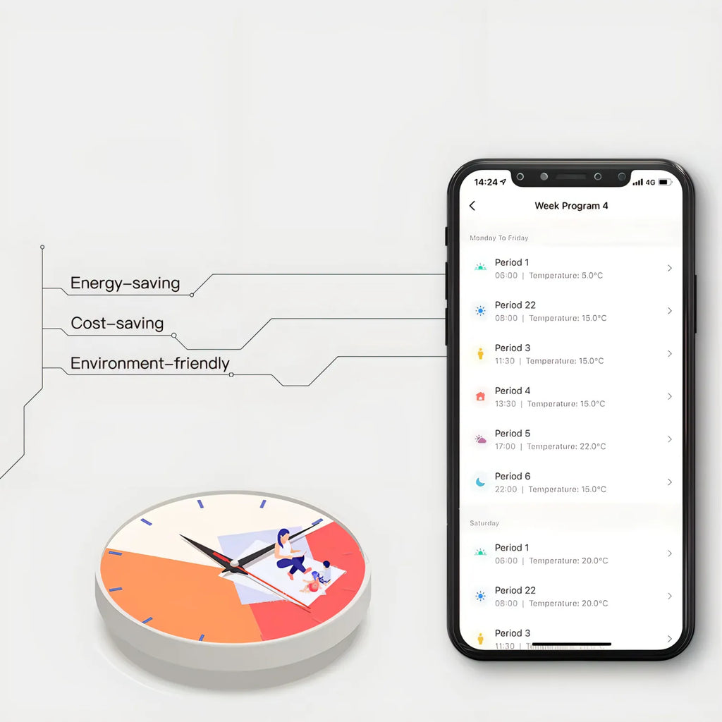Smart clock and smartphone app on a white background