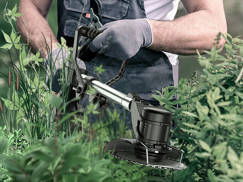 Person using a string Lawnora Cordless Grass Trimmer to cut grass and weeds