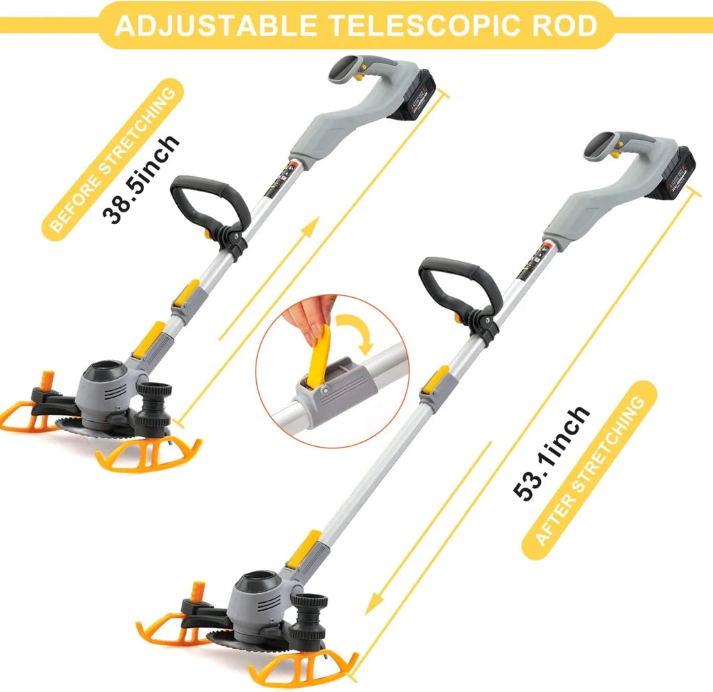 Adjustable Lawnora Cordless Grass Trimmer pole with extension mechanism on a white background