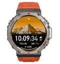 Lumivo Sports Smartwatch with orange band and mountain display on a white background