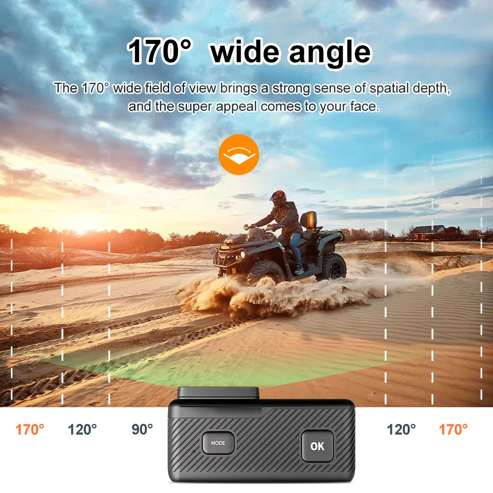 MatroDive camera with wide-angle lens on a scenic background with an ATV rider.