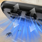 Meacode Mite-Removing UV Vacuum Cleaner with blue light and smoke effect on a textured surface