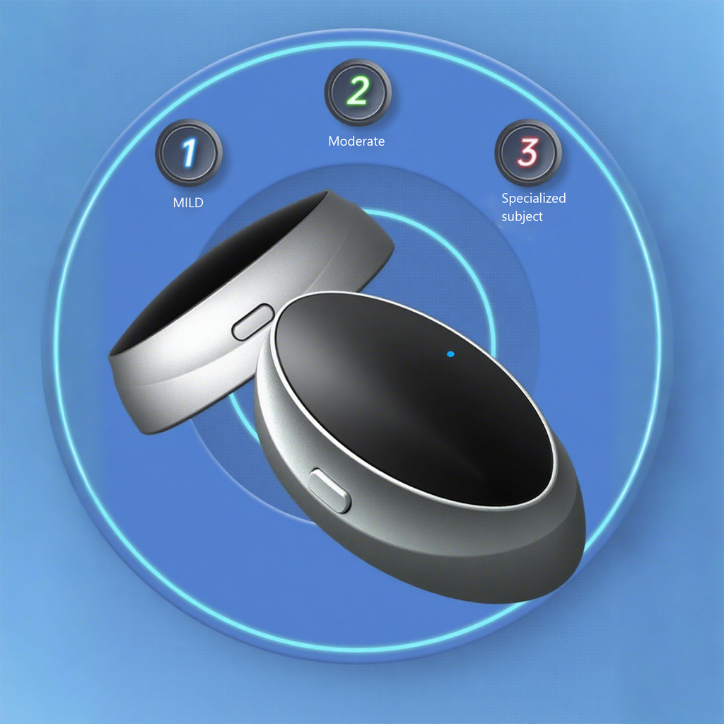 Meacode Smart Anti Snoring Device containers with labels on a blue background