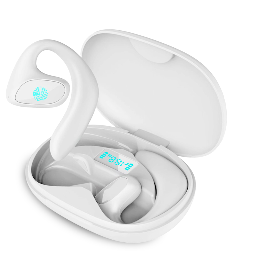 Mivrass AI Translation Earbuds with charging case and smartphone app on a white background