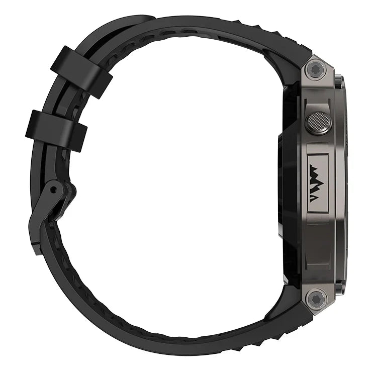 Black and silver Mivrass GPS Sports Smartwatch case on a white background