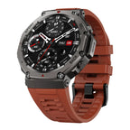 Mivrass GPS Sports Smartwatch with a brown strap on a white background