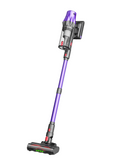 A Miwa Comfort Clean Cordless Vacuum with a purple and dark gray body, shown at an angle on a plain white background.