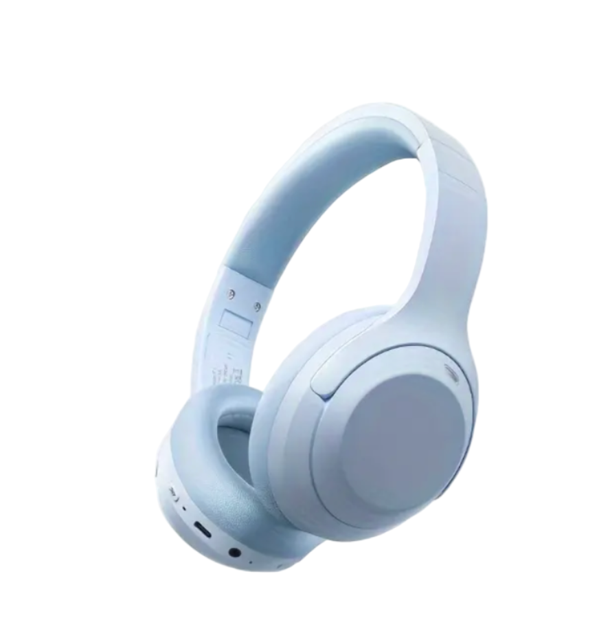 Light blue Mufflyon Headphones on a white background