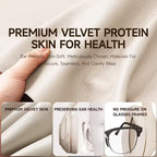 Premium velvet protein skin for health with a hand holding the material and text highlighting benefits.