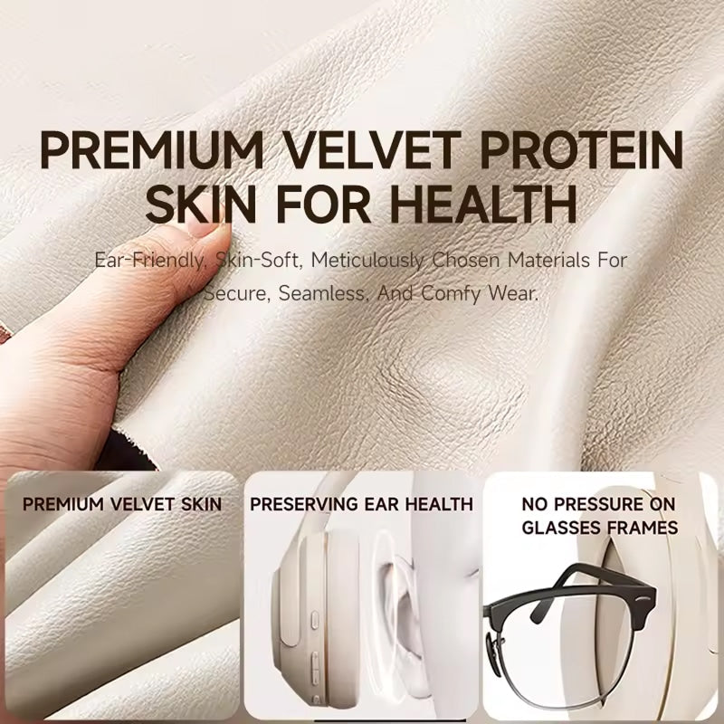 Premium velvet protein skin for health with a hand holding the material and text highlighting benefits.