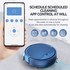 Blue NestikDust Robot Vacuum with smartphone app control on a light background